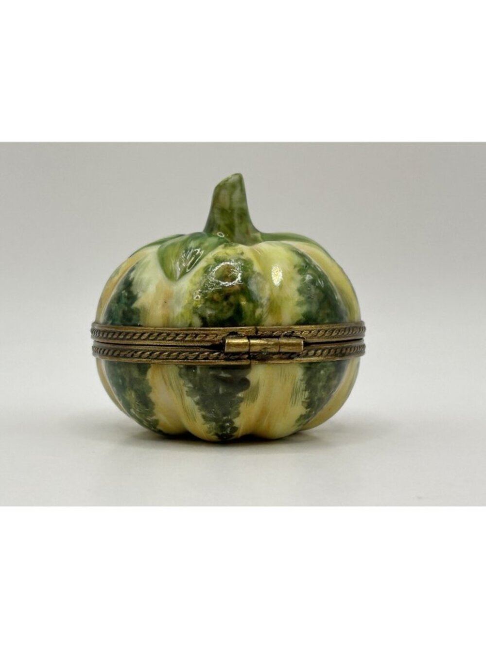 Limoges France Pumpkin Squash Trinket Box Peint Main Hinged Porcelain Green Gift - Picture 5 of 16